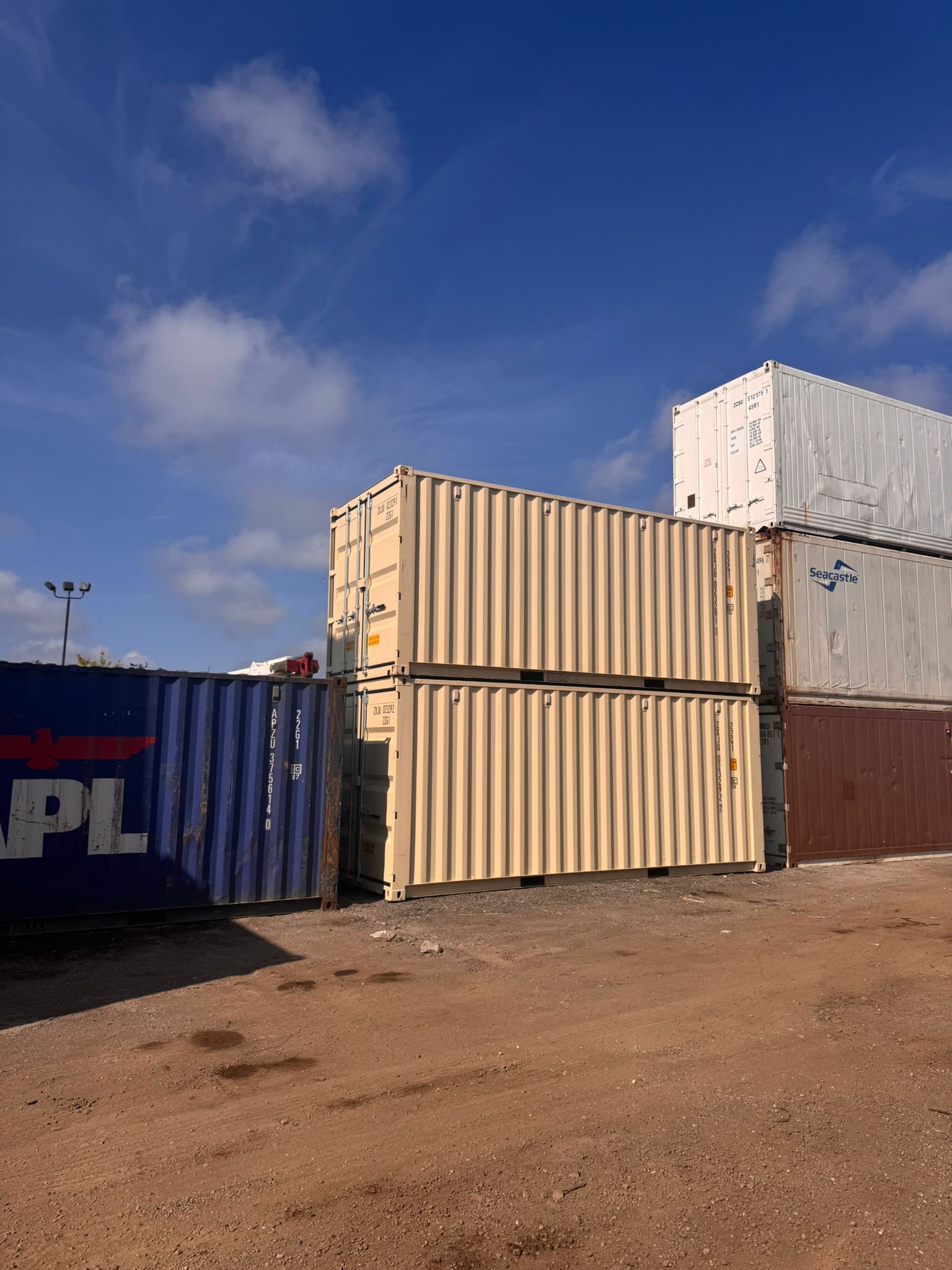 20ft new one-trip double door shipping container at Lyonheart Containers yard Ontario