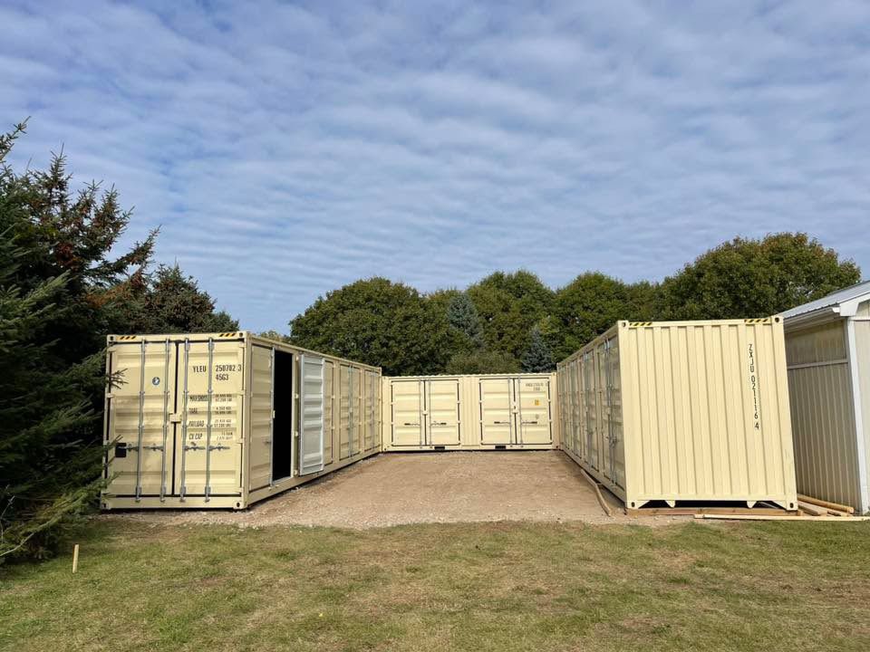 Completed multi-container compound at rural customer property — delivered by Lyonheart Containers Ontario